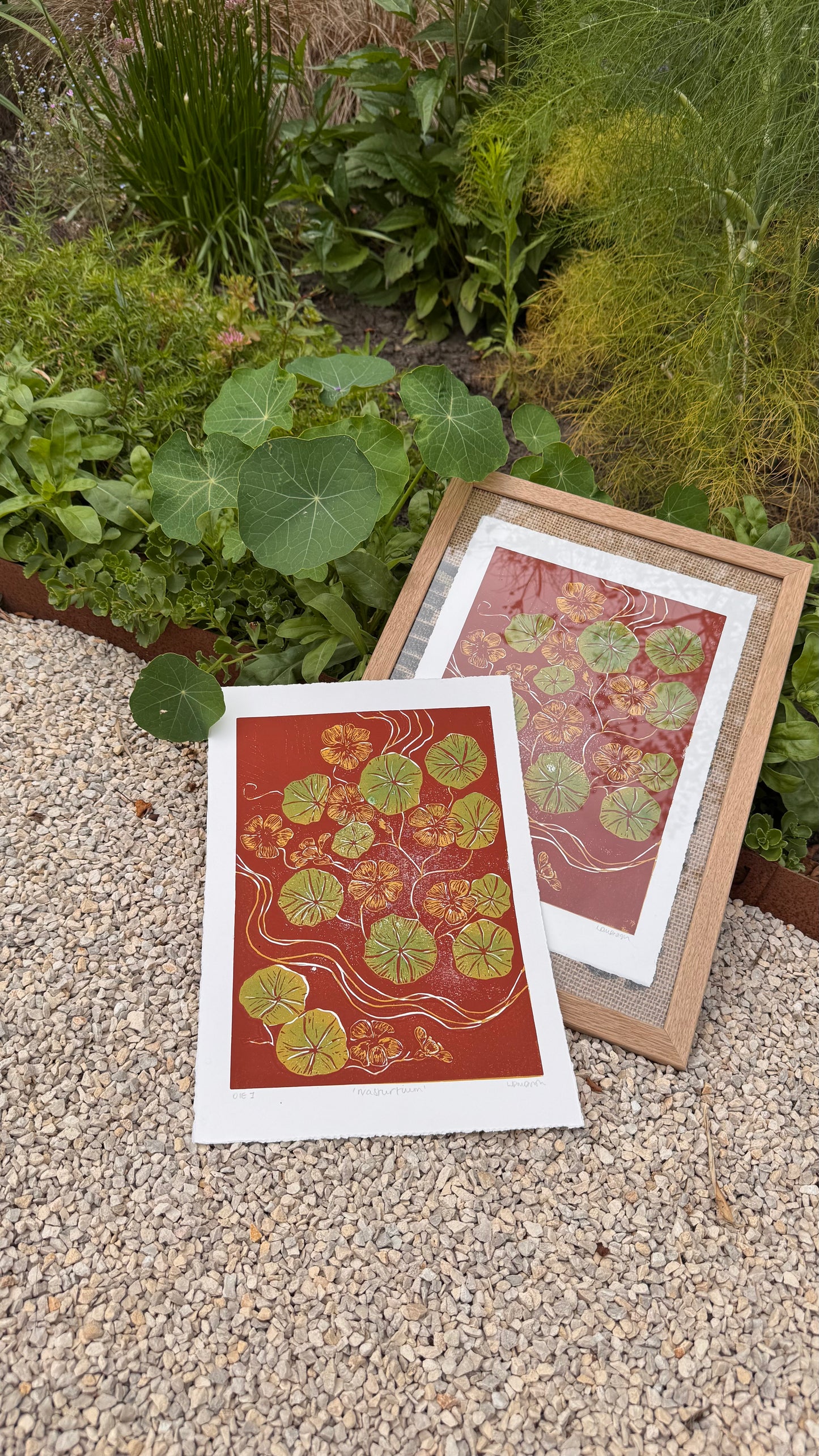 Original Linocut ‘Nasturtium' Print.