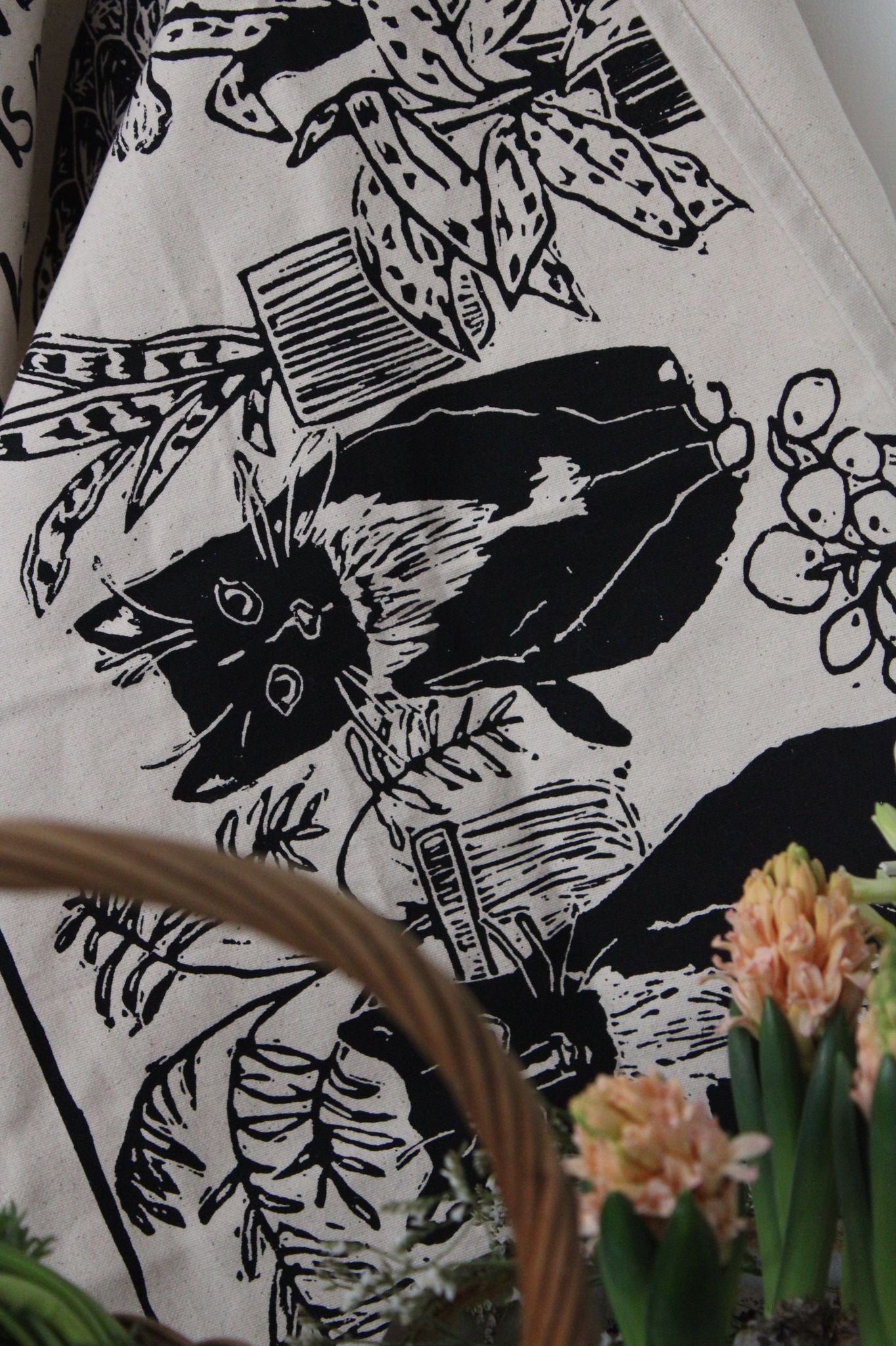 Cats & Plants Natural Tea towel GOTS Organic and FairTrade.