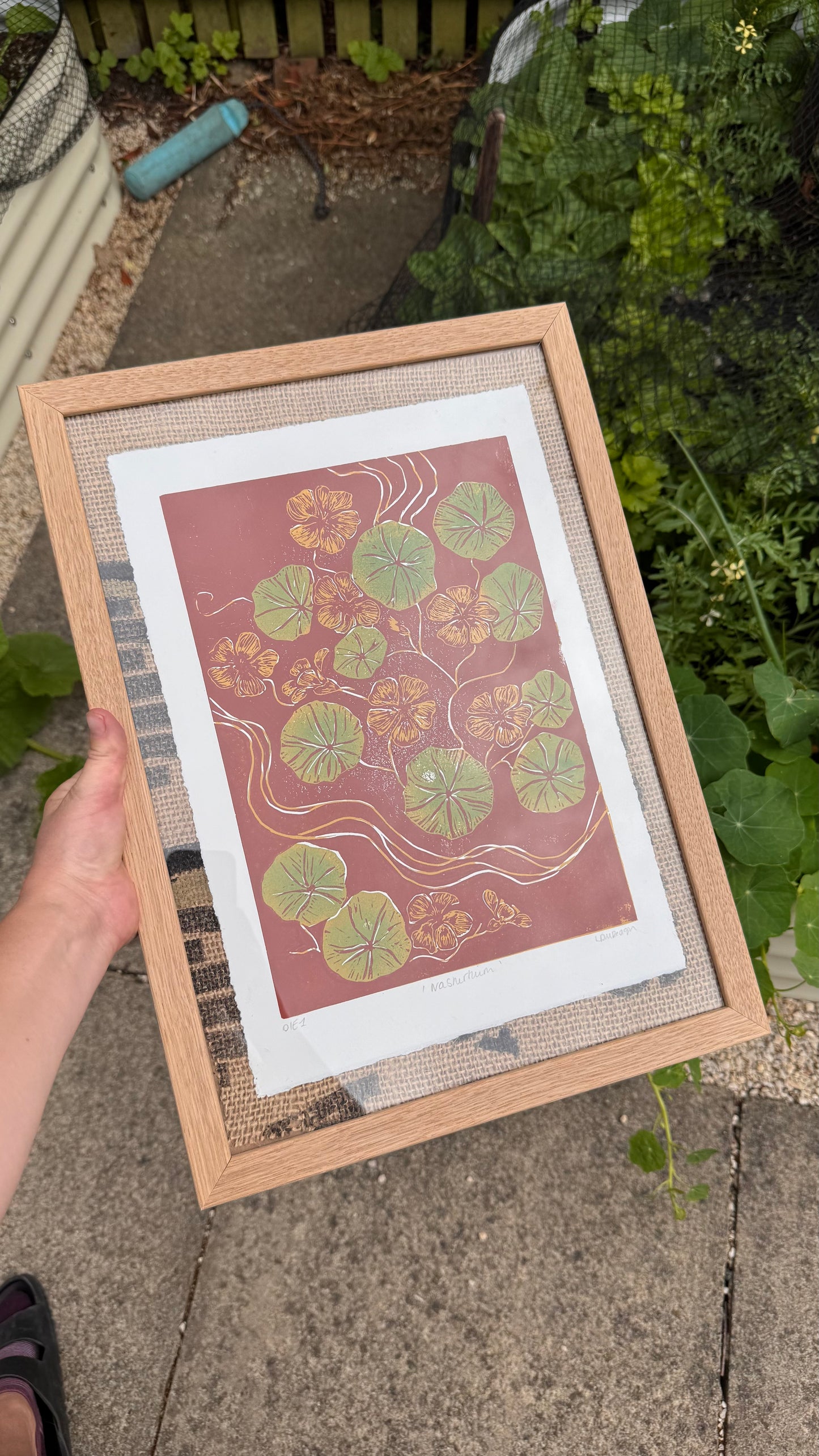Original Linocut ‘Nasturtium' Print.