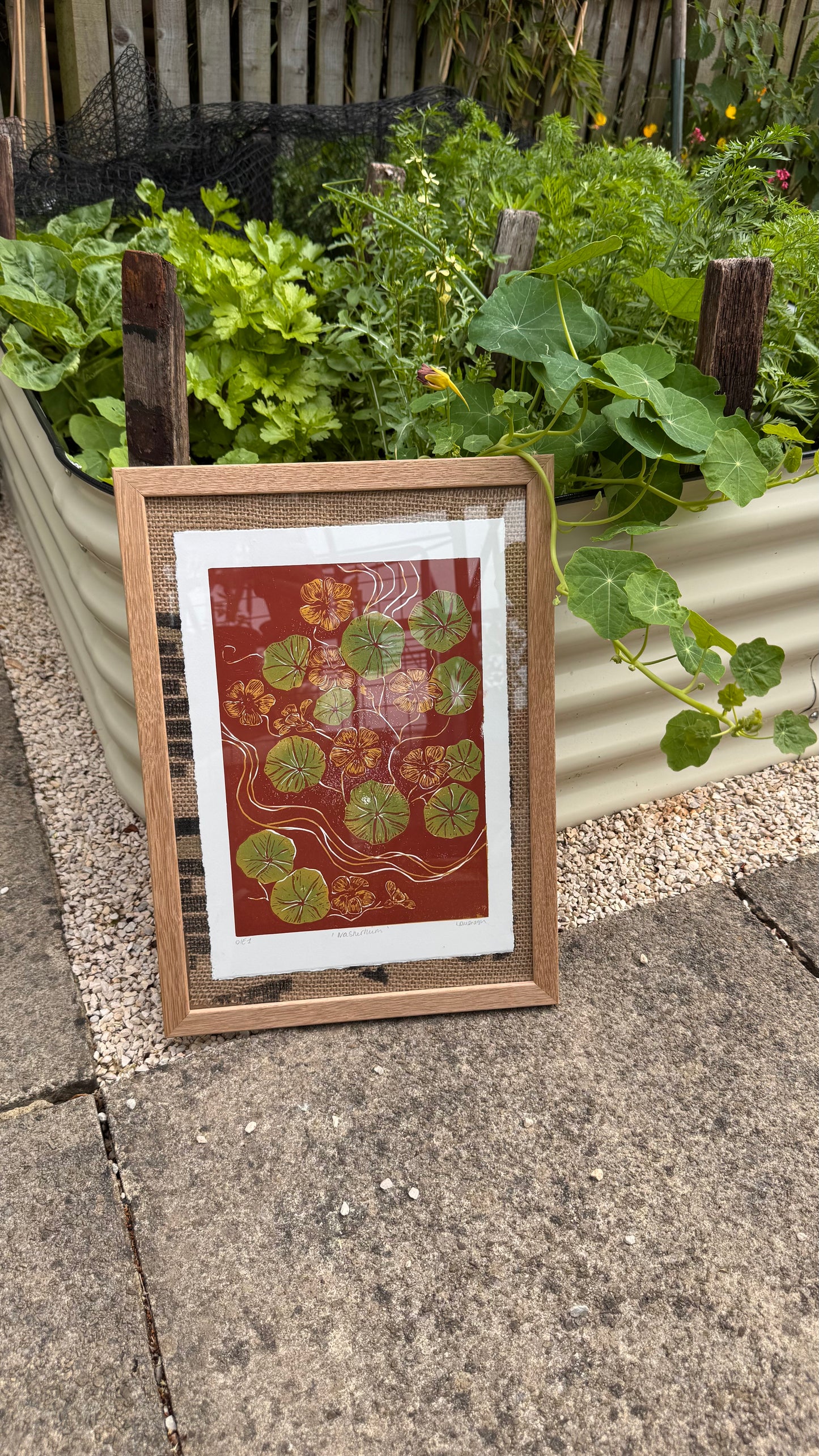 Original Linocut ‘Nasturtium' Print.