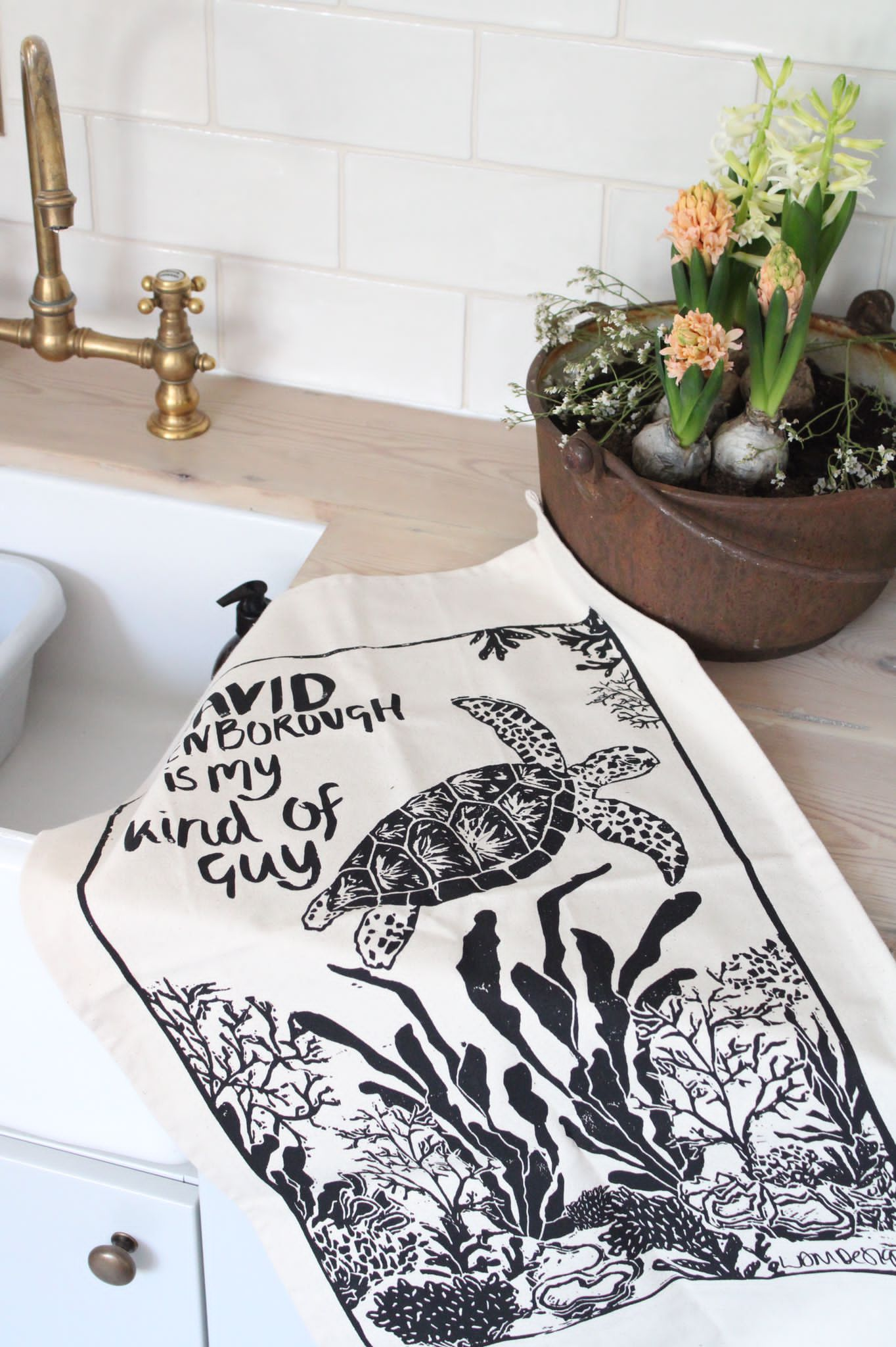 Green Turtle, David Attenborough Natural Tea Towel - Eco-Friendly, Organic, and Fair Trade