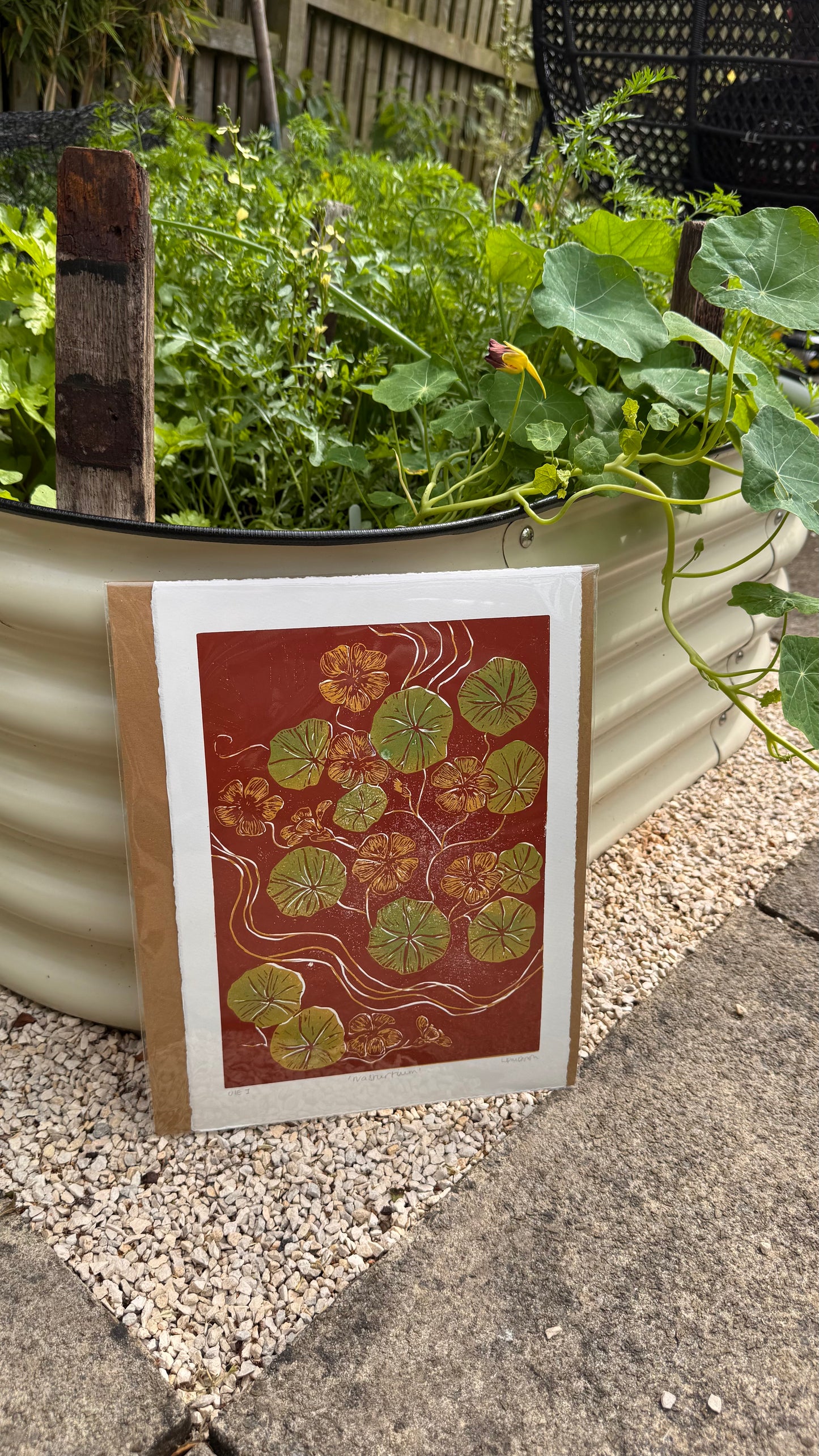 Original Linocut ‘Nasturtium' Print.