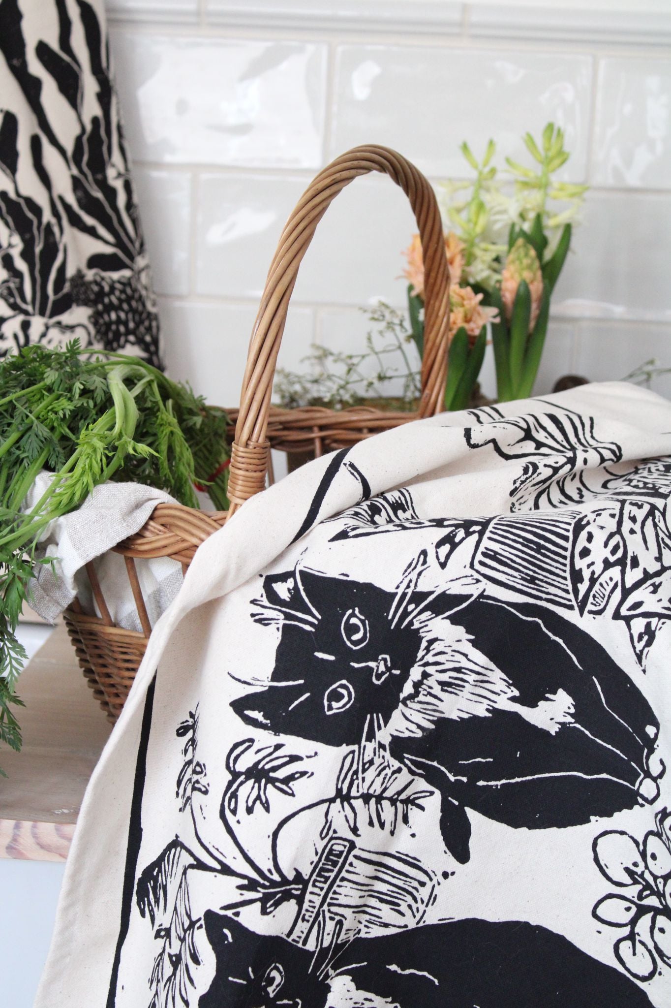 Cats & Plants Natural Tea towel GOTS Organic and FairTrade.