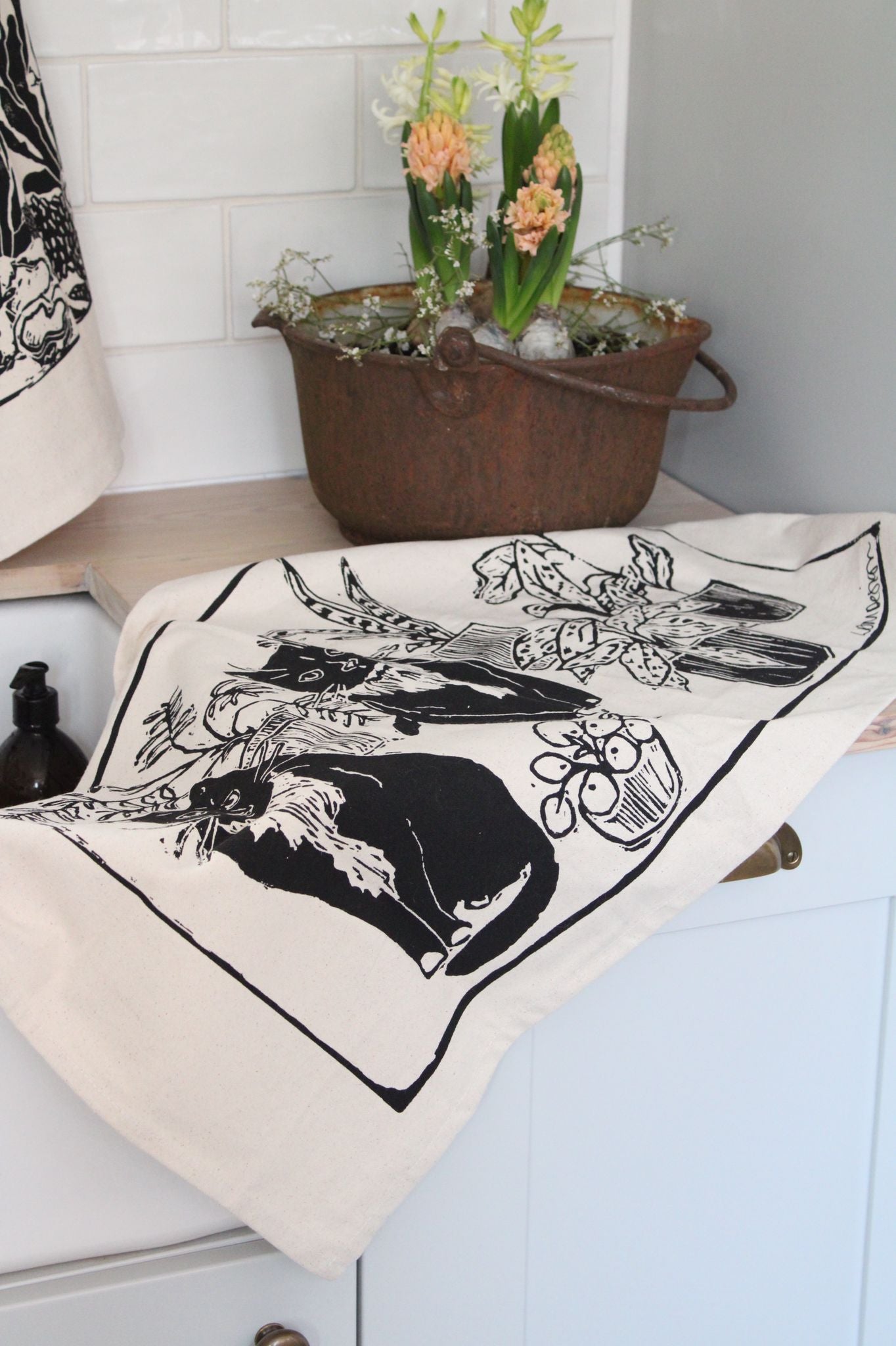 Cats & Plants Natural Tea towel GOTS Organic and FairTrade.