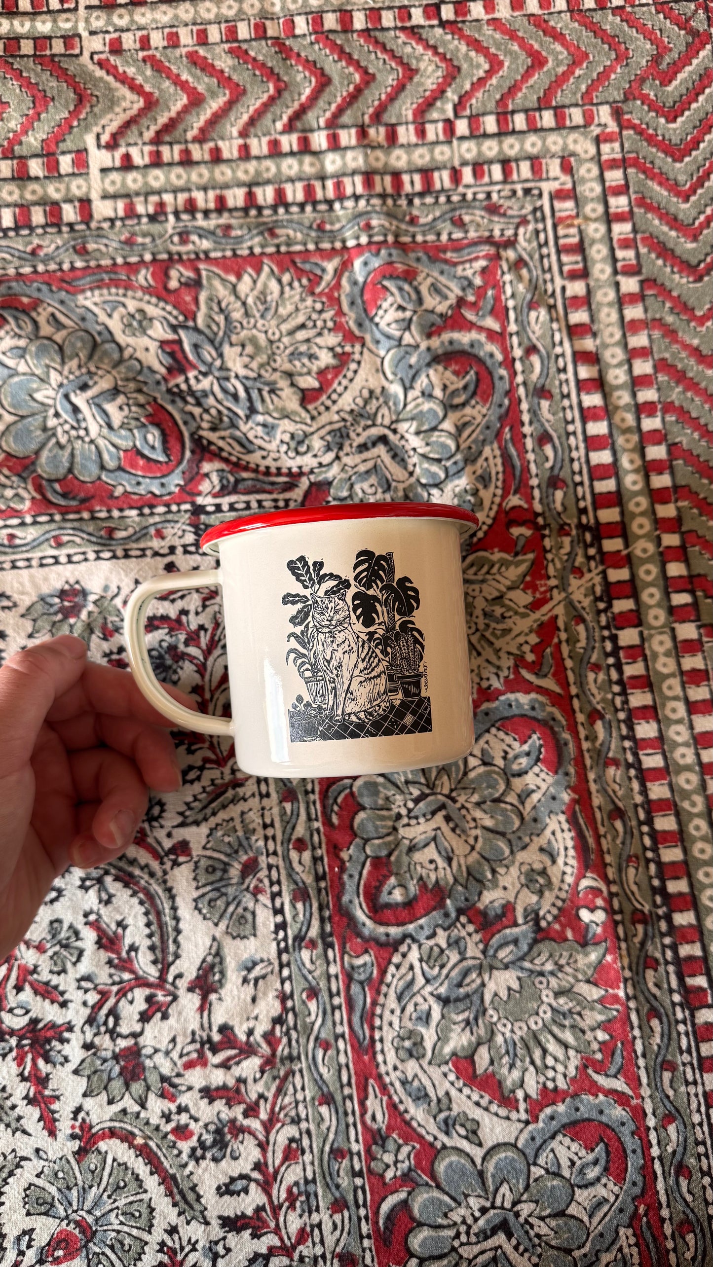 Eco friendly Monty Cat Enamel Mug.