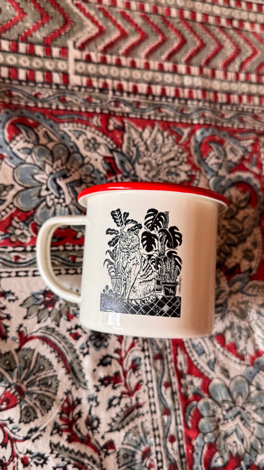 Eco friendly Monty Cat Enamel Mug.