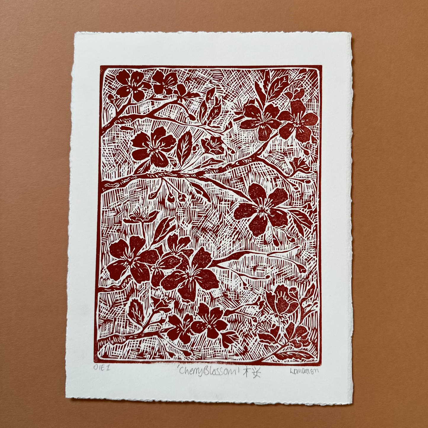Original Linocut ‘Cherry Blossom 桜' print.