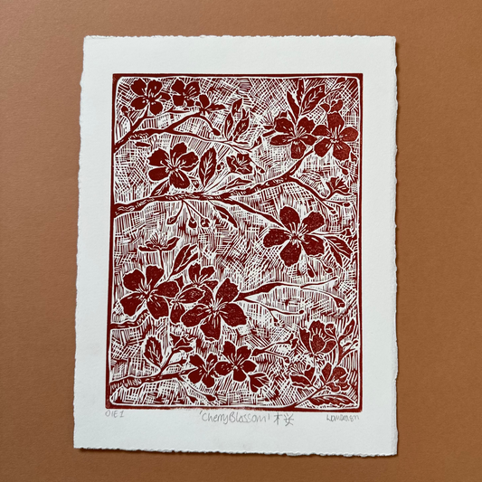 Original Linocut ‘Cherry Blossom 桜' print.