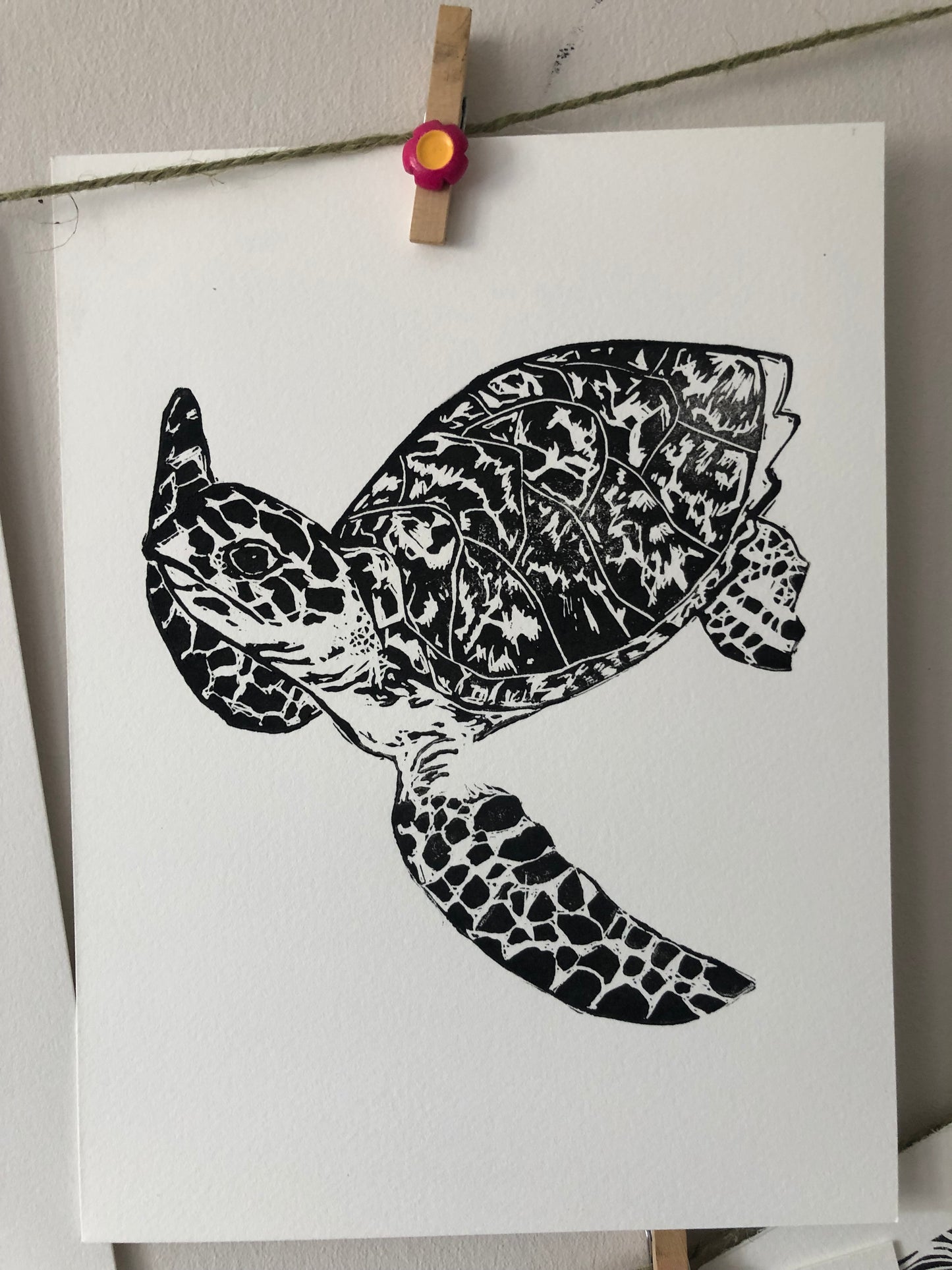 Original Linocut 'Hawksbill turtle' Print.